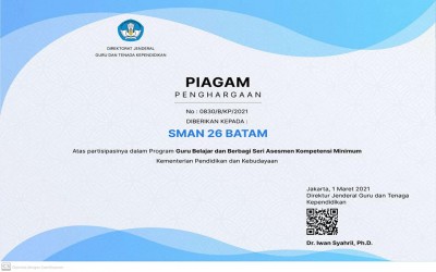 Piagam Penghargaan Guru Belajar 2021
